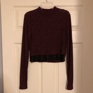 Maroon & Black Long Sleeve Crop Top